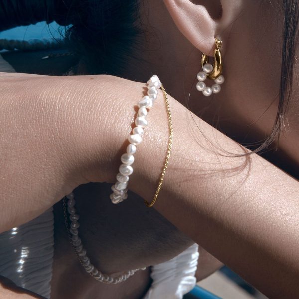 Pearl Chain Gold Bracelet Hot on Sale