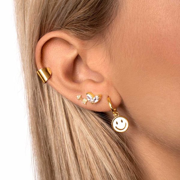 Smiley White Enamel Gold Hoop Earrings For Sale