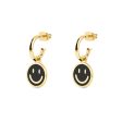 Smiley Black Enamel Gold Hoop Earrings Fashion