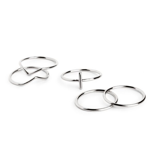 5 Pack Nefertiti Silver Rings on Sale