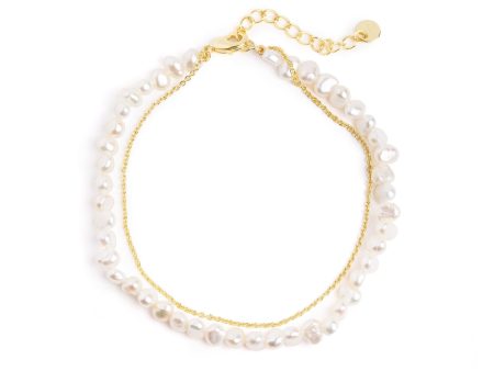 Pearl Chain Gold Bracelet Hot on Sale