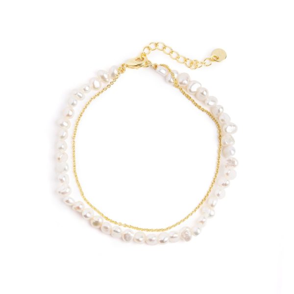 Pearl Chain Gold Bracelet Hot on Sale