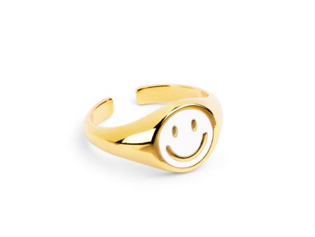 Smiley White Enamel Gold Ring Discount