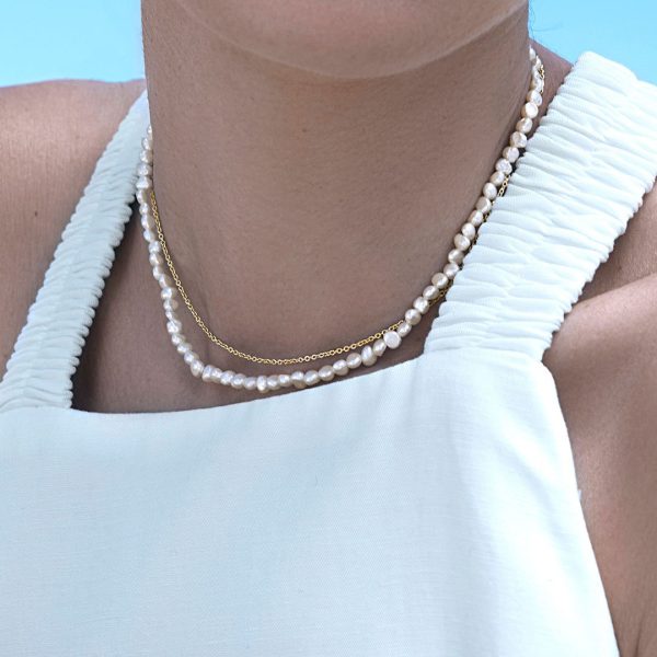 Pearl Chain Gold Necklace Online now